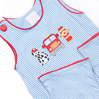 Fire Station Squad Applique Long Jon Jon, Blue