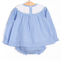 Golden Days Smocked Diaper Set, Blue Gingham