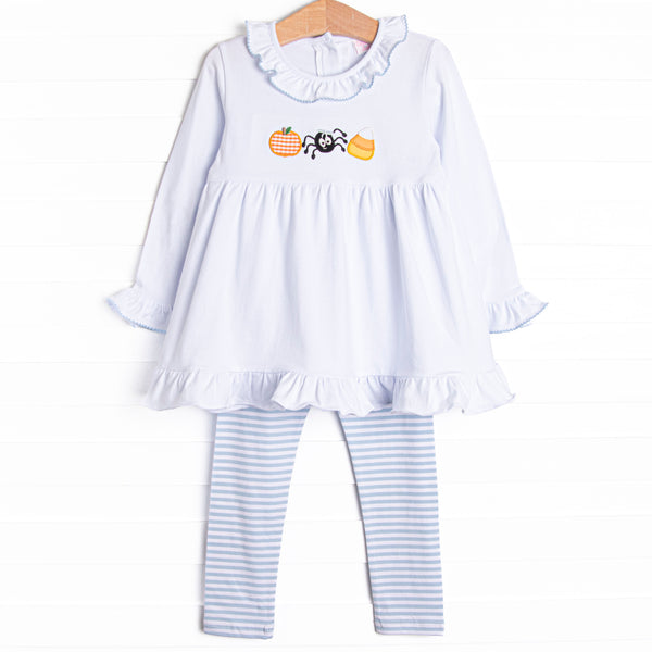 Creepy Critter Applique Legging Set, Blue