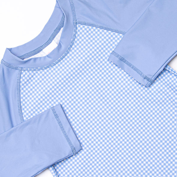 Gulf Gingham Long Sleeve Rash Guard, Blue