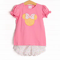 Polka Dot Park Day Applique Short Set, Pink