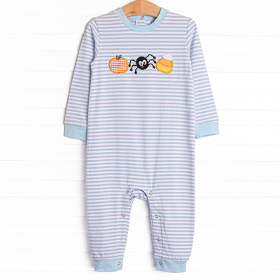 Creepy Critter Applique Romper, Blue