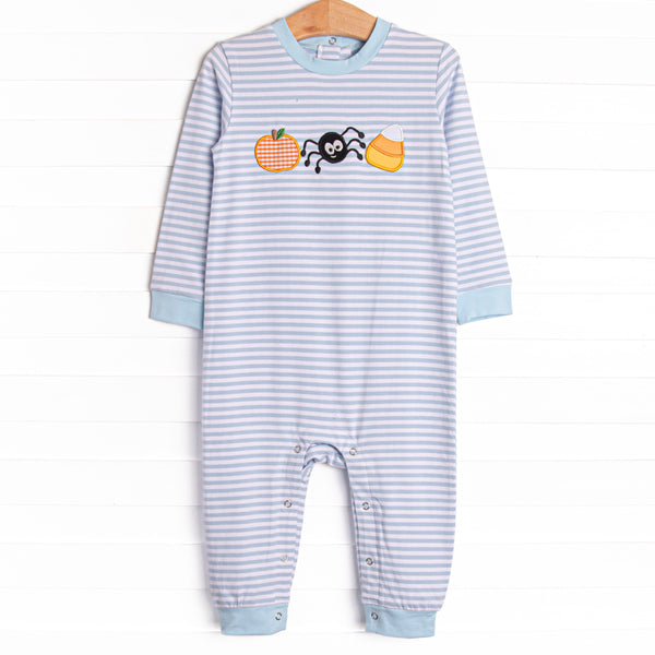 Creepy Critter Applique Romper, Blue