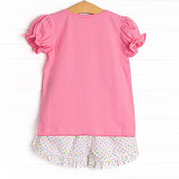 Polka Dot Park Day Applique Short Set, Pink