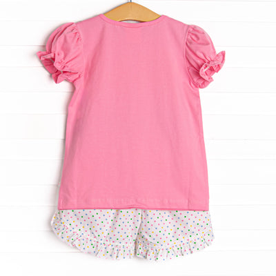Polka Dot Park Day Applique Short Set, Pink