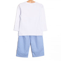 Golden Days Smocked Pant Set, Blue Gingham