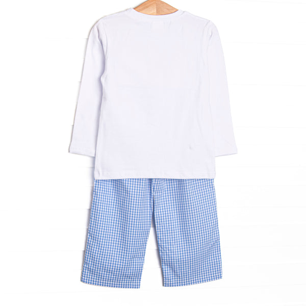 Golden Days Smocked Pant Set, Blue Gingham
