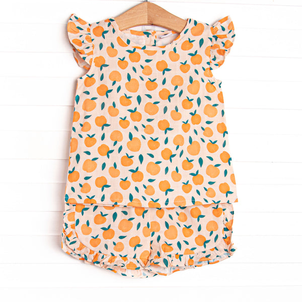 Perfectly Peachy Muslin Ruffle Short Set, Orange