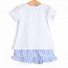 In Route Applique Ruffle Short Set, Blue
