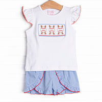 Homerun Hitter Smocked Ruffle Short Set, Blue Gingham