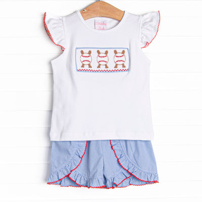 Homerun Hitter Smocked Ruffle Short Set, Blue Gingham