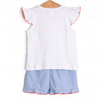 Homerun Hitter Smocked Ruffle Short Set, Blue Gingham