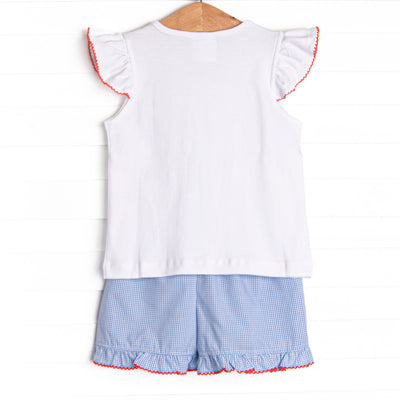 Homerun Hitter Smocked Ruffle Short Set, Blue Gingham