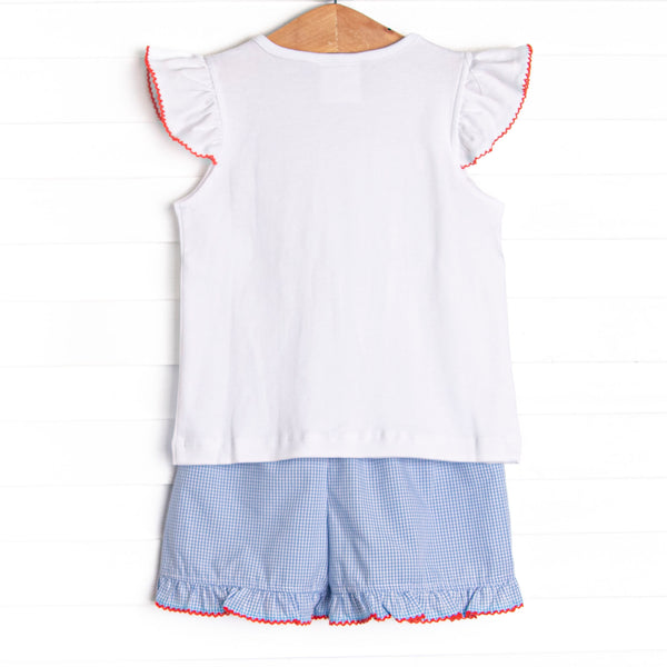 Homerun Hitter Smocked Ruffle Short Set, Blue Gingham