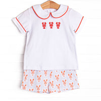 Coastal Catch Embroidered Short Set, Red