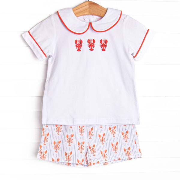 Coastal Catch Embroidered Short Set, Red
