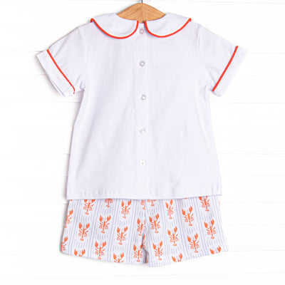 Coastal Catch Embroidered Short Set, Red