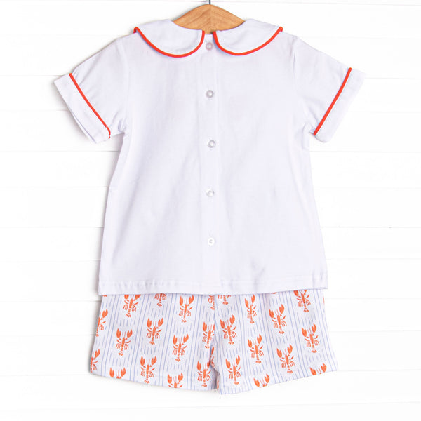Coastal Catch Embroidered Short Set, Red