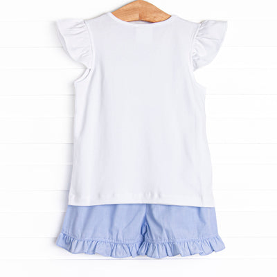 Firework Finale Smocked Ruffle Short Set, Blue