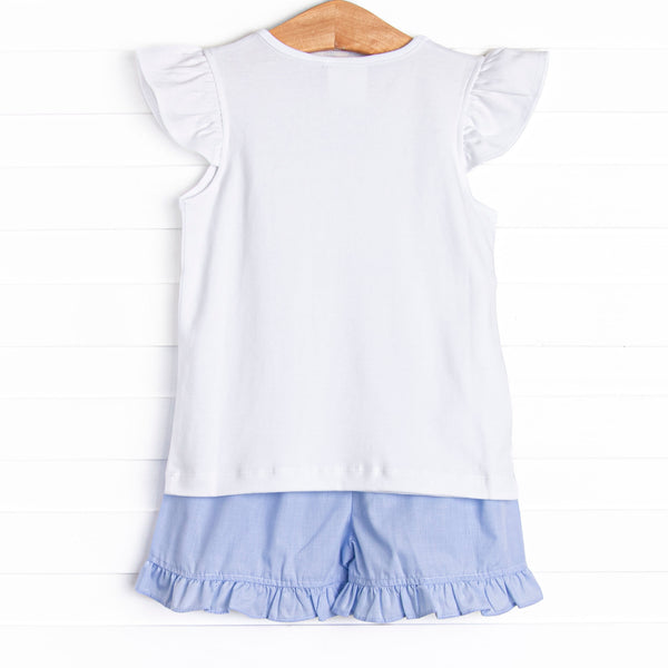 Firework Finale Smocked Ruffle Short Set, Blue
