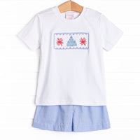 Firework Finale Smocked Short Set, Blue