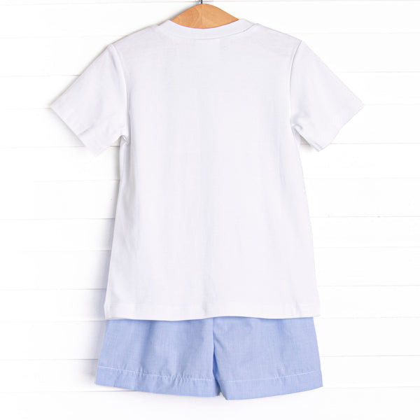 Firework Finale Smocked Short Set, Blue