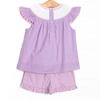 Sweet Sips Smocked Ruffle Short Set, Purple