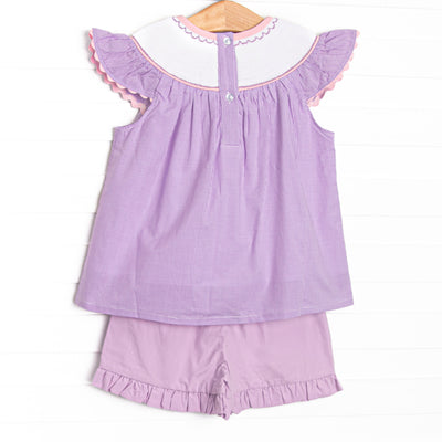Sweet Sips Smocked Ruffle Short Set, Purple