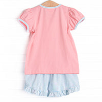 Carriage Ride Smocked Short Set, Pink
