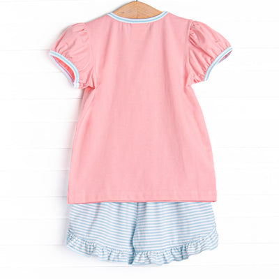 Carriage Ride Smocked Short Set, Pink