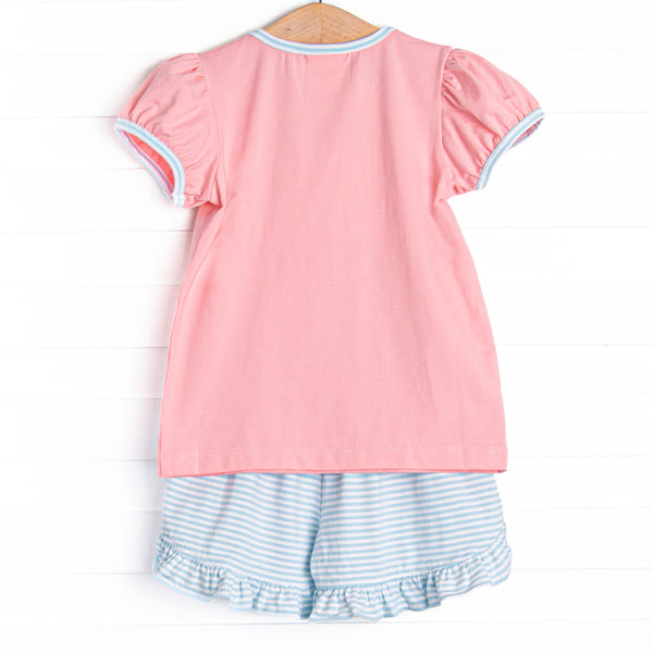 Carriage Ride Smocked Short Set, Pink