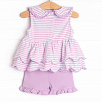 Elaine Scallop Short Set, Light Purple Stripe