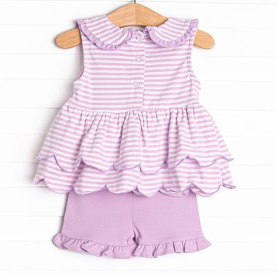 Elaine Scallop Short Set, Light Purple Stripe