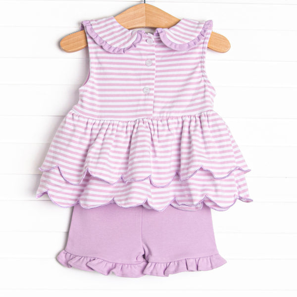 Elaine Scallop Short Set, Light Purple Stripe