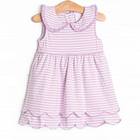 Elaine Scallop Dress, Light Purple Stripe