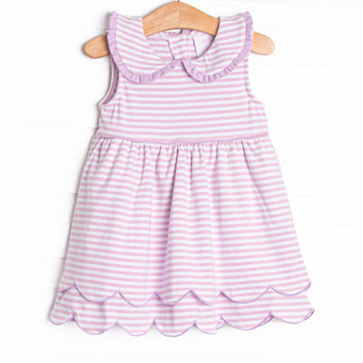 Elaine Scallop Dress, Light Purple Stripe