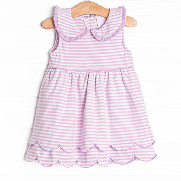 Elaine Scallop Dress, Light Purple Stripe