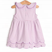 Elaine Scallop Dress, Light Purple Stripe