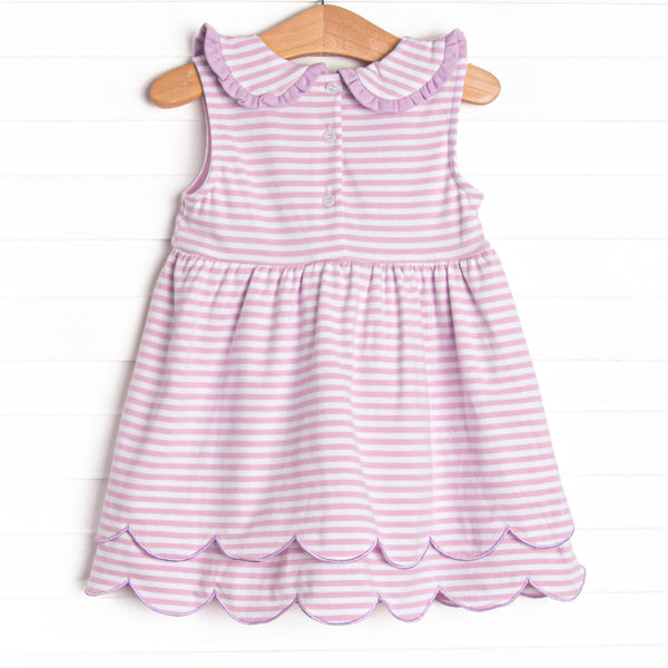 Elaine Scallop Dress, Light Purple Stripe