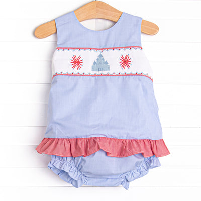 Firework Finale Smocked Diaper Set, Blue
