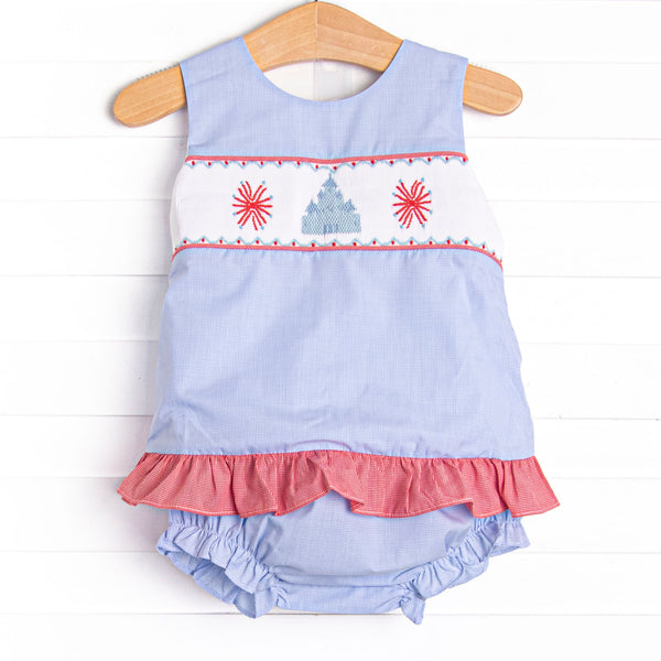 Firework Finale Smocked Diaper Set, Blue