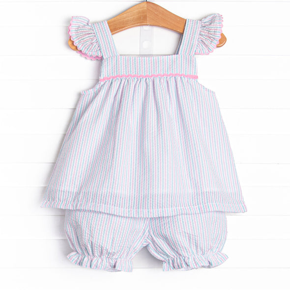 Malibu Mist Bloomer Set, Pink and Blue Seersucker