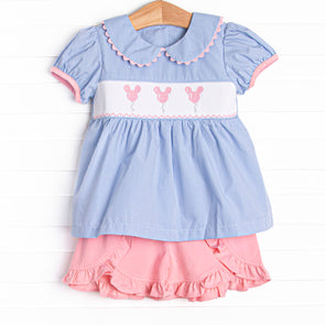 In the Air Adventures Smocked Ruffle Short Set, Blue