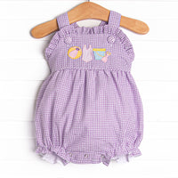 Summer in the Sand Applique Ruffle Sunsuit, Purple