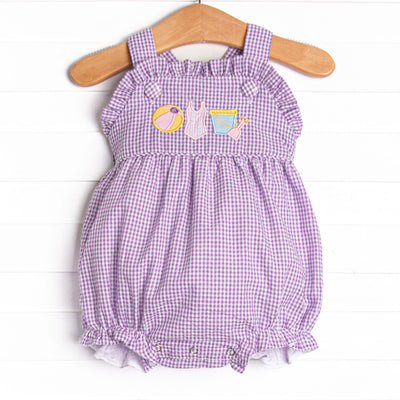 Summer in the Sand Applique Ruffle Sunsuit, Purple
