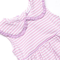 Elaine Scallop Dress, Light Purple Stripe