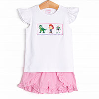 Toy Box Friends Smocked Ruffle Short Set, Pink