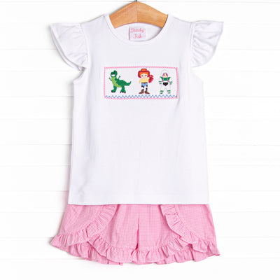 Toy Box Friends Smocked Ruffle Short Set, Pink