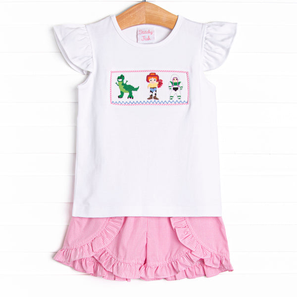 Toy Box Friends Smocked Ruffle Short Set, Pink