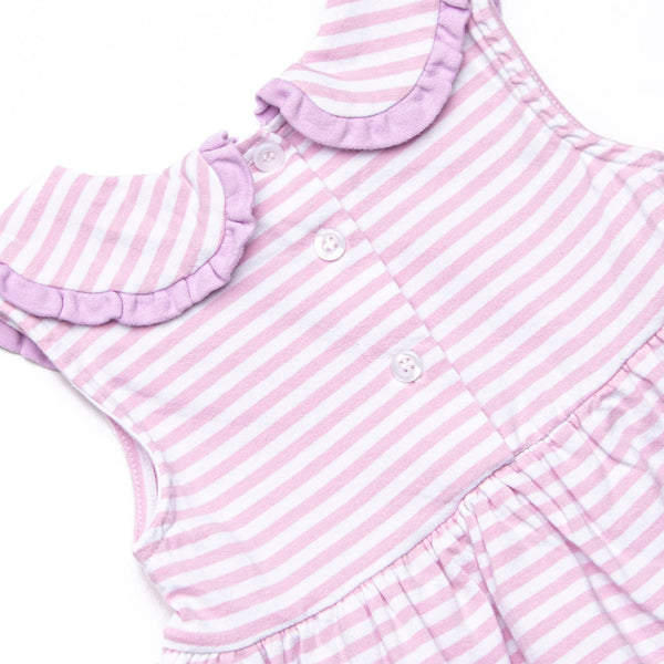 Elaine Scallop Dress, Light Purple Stripe